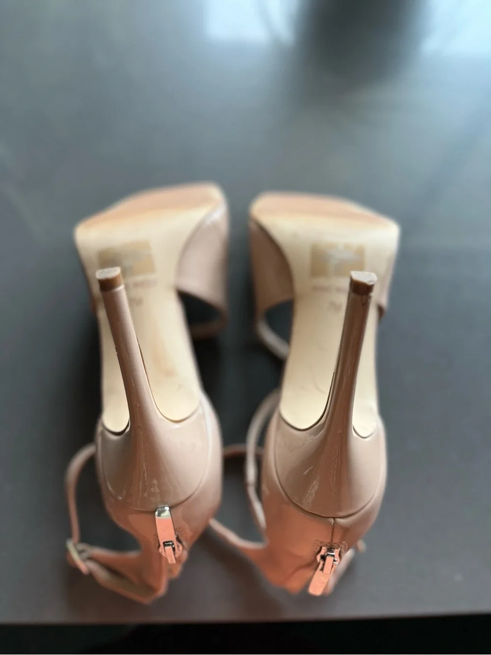 Nine West Nude Strappy Block Heel Sandals women's size US7